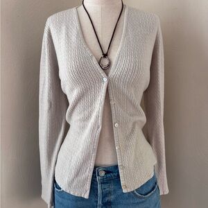 Designers Originals Vintage Tan Cable Knit Cardigan Mother of Pearl Buttons